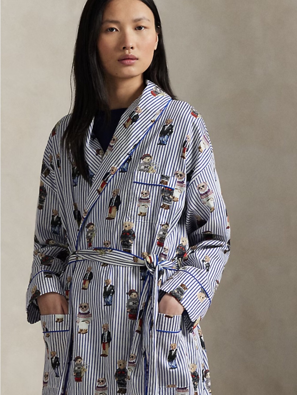BNWT Striped Polo Bear Cotton Sateen Robe in Snowfall Blue 💙